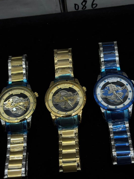 Luxury Skeleton Dial Quartz Watch For Men Elegant Stainless Steel Design