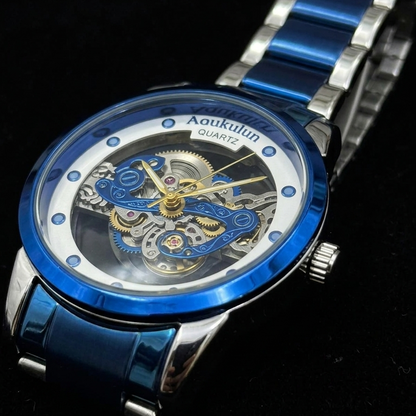 Luxury Skeleton Dial Quartz Watch For Men Elegant Stainless Steel Design