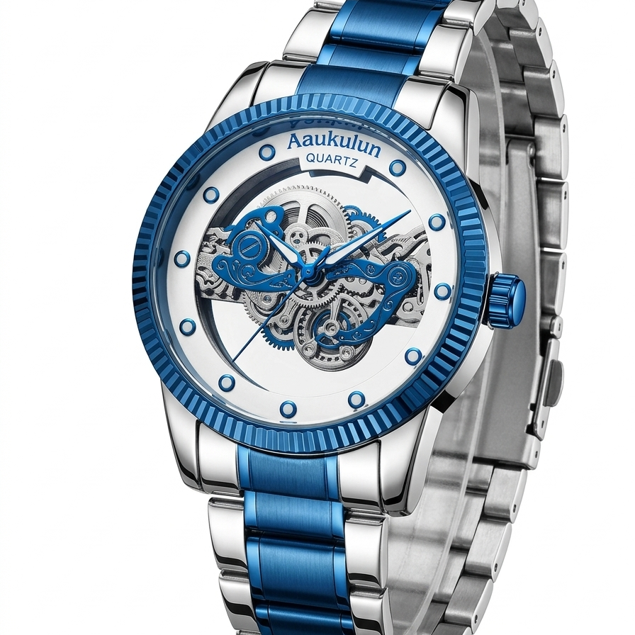 Luxury Skeleton Dial Quartz Watch For Men Elegant Stainless Steel Design