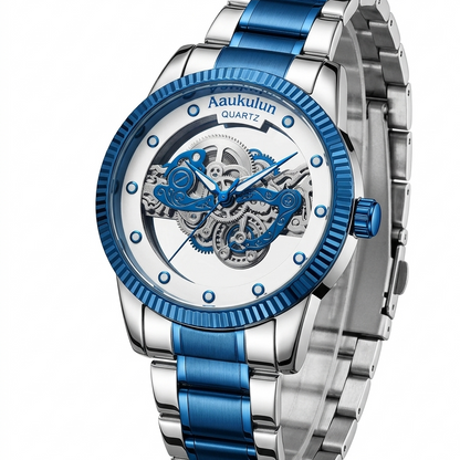 Luxury Skeleton Dial Quartz Watch For Men Elegant Stainless Steel Design
