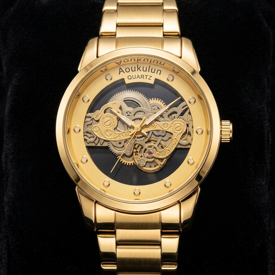 Luxury Skeleton Dial Quartz Watch For Men Elegant Stainless Steel Design
