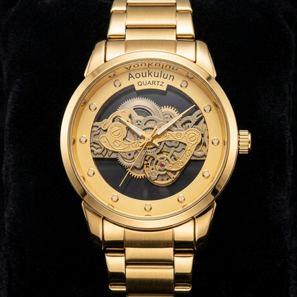 Luxury Skeleton Dial Quartz Watch For Men Elegant Stainless Steel Design