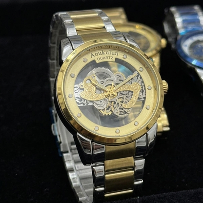 Luxury Skeleton Dial Quartz Watch For Men Elegant Stainless Steel Design